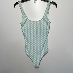 Aerie Women's Blue White Polka Dot One Piece Cheeky Swimsuit Size Small